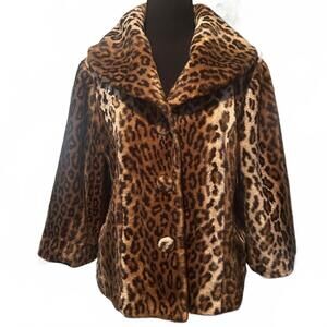 INC International Concepts Faux Fur Leopard Print Coat Size L